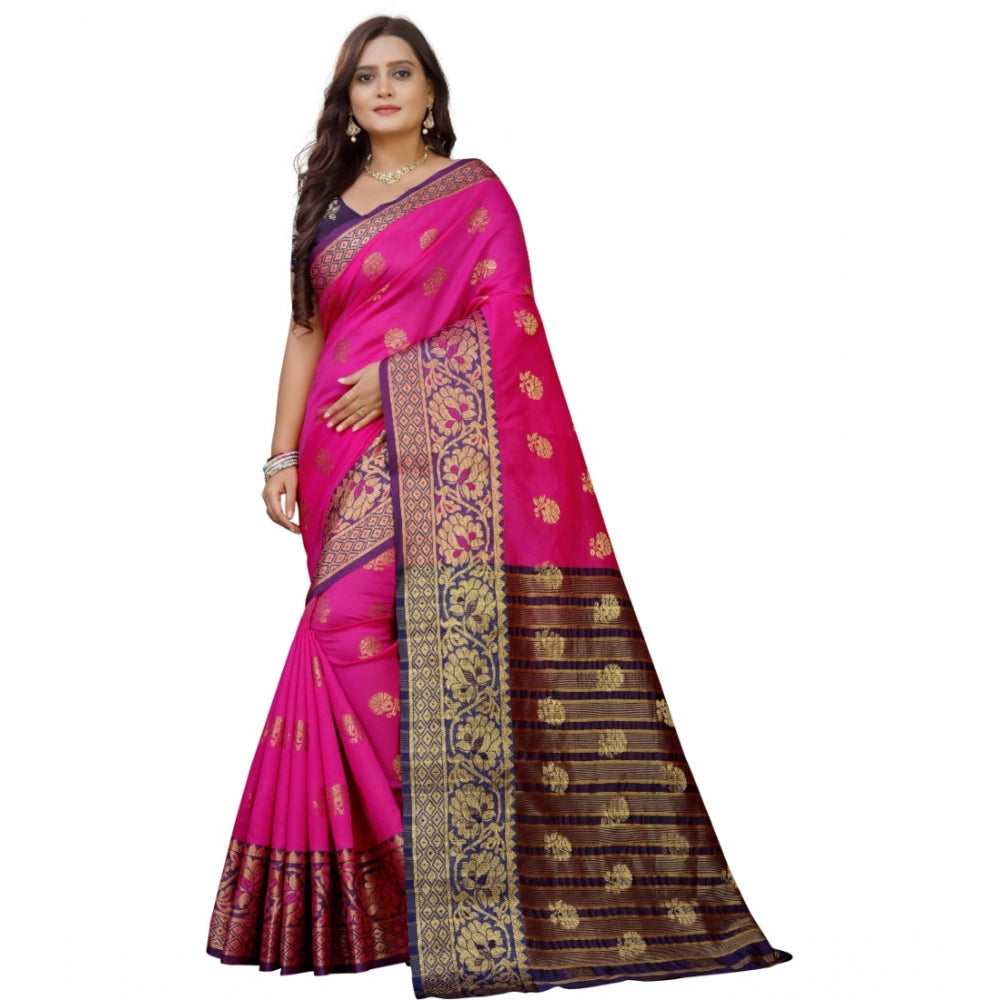 Roneclick Women's Silk Blend Woven Saree With Unstitched Blouse 5.5Mtr (Pink-Beige)