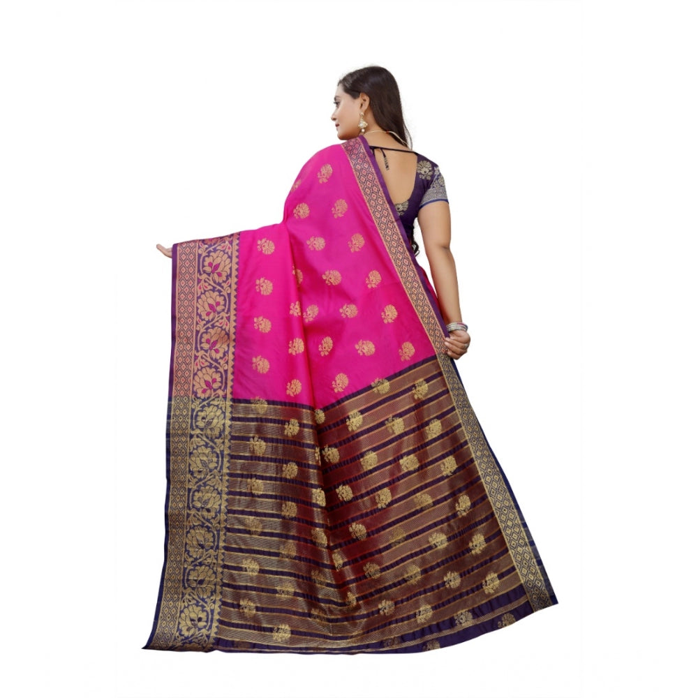 Roneclick Women's Silk Blend Woven Saree With Unstitched Blouse 5.5Mtr (Pink-Beige)