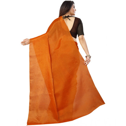 Roneclick Women's Cotton Silk Self Design Saree With Unstitched Blouse 5.5Mtr (Orange)