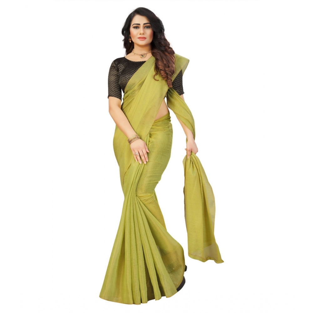 Roneclick Women's Cotton Silk Self Design Saree With Unstitched Blouse 5.5Mtr (Light Green)