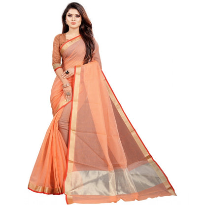 Roneclick Women's Cotton Silk Checkered Saree With Unstitched Blouse 5.5Mtr (Orange)