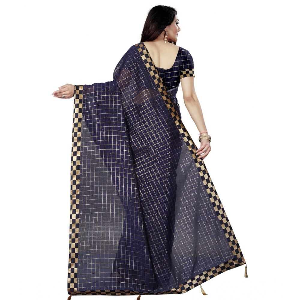 Roneclick Women's Cotton Silk Checkered Saree With Unstitched Blouse 5.5Mtr (Multicolor)