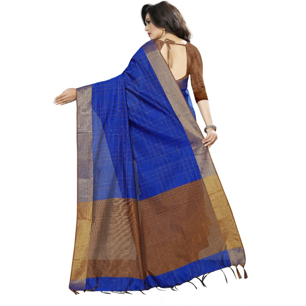 Roneclick Women's Cotton Silk Self Design Saree With Unstitched Blouse 5.5Mtr (Blue)