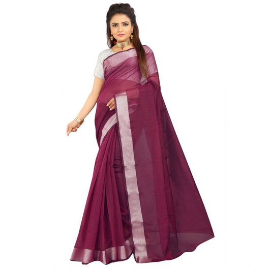 Roneclick Women's Cotton Silk Self Design Saree With Unstitched Blouse 5.5Mtr (Purple)