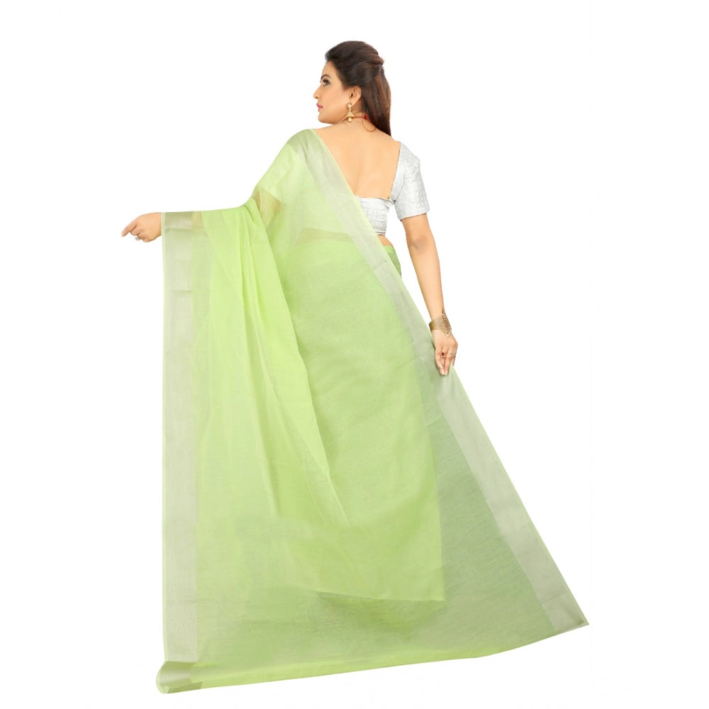 Roneclick Women's Cotton Silk Self Design Saree With Unstitched Blouse 5.5Mtr (Light Green)