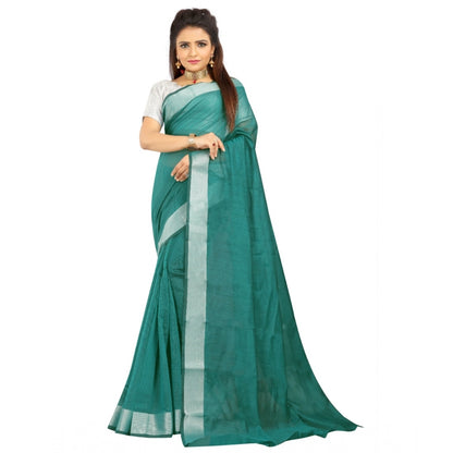 Roneclick Women's Cotton Silk Self Design Saree With Unstitched Blouse 5.5Mtr (Dark Green)