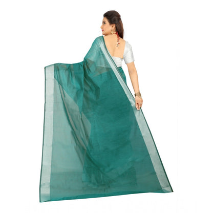 Roneclick Women's Cotton Silk Self Design Saree With Unstitched Blouse 5.5Mtr (Dark Green)