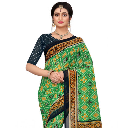 Roneclick Women's Georgette Floral Print Saree With Unstitched Blouse 5.5Mtr (Light Green)