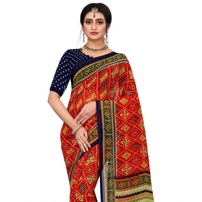 Roneclick Women's Georgette Floral Print Saree With Unstitched Blouse 5.5Mtr (Multicolor)