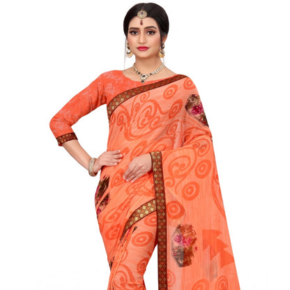 Roneclick Women's Georgette Floral Print Saree With Unstitched Blouse 5.5Mtr (Orange)