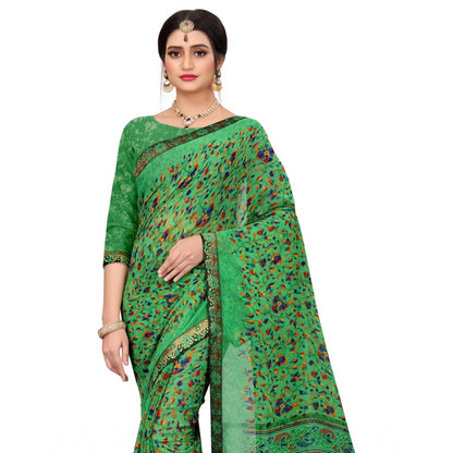 Roneclick Women's Georgette Floral Print Saree With Unstitched Blouse 5.5Mtr (Green)