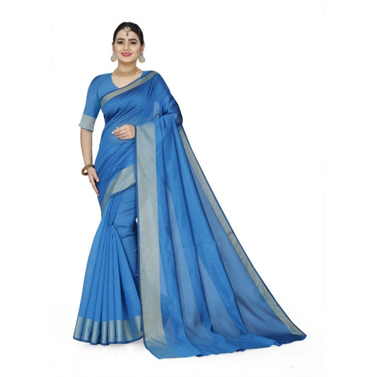 Roneclick Women's Cotton Silk Self Design Saree With Unstitched Blouse 5.5Mtr (Light Blue)