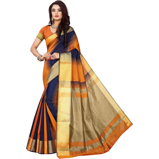 Roneclick Women's Jacquard Woven Saree With Unstitched Blouse 5.5Mtr (Orange)