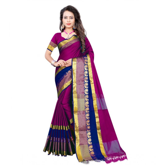 Roneclick Women's Jacquard Woven Saree With Unstitched Blouse 5.5Mtr (Purple)