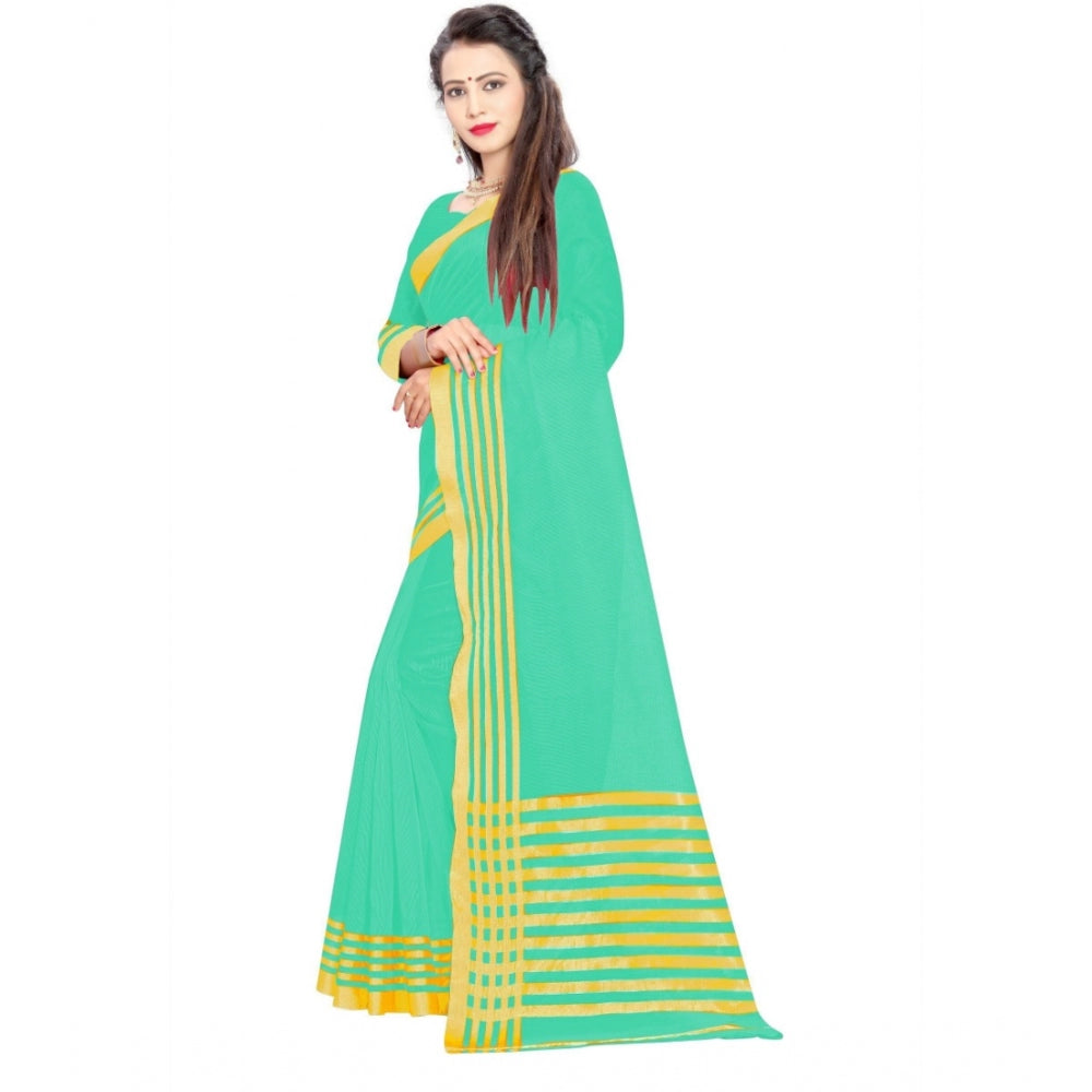 Roneclick Women's Jacquard Striped Saree With Unstitched Blouse 5.5Mtr (Green)