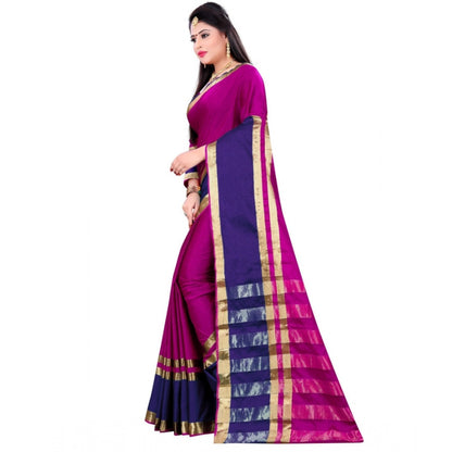 Roneclick Women's Jacquard Woven Saree With Unstitched Blouse 5.5Mtr (Purple)