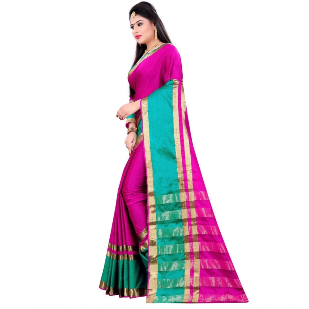 Roneclick Women's Jacquard Woven Saree With Unstitched Blouse 5.5Mtr (Pink)