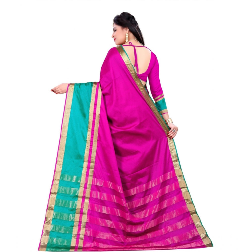 Roneclick Women's Jacquard Woven Saree With Unstitched Blouse 5.5Mtr (Pink)