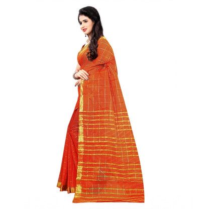 Roneclick Women's Jacquard Woven Saree With Unstitched Blouse 5.5Mtr (Orange)