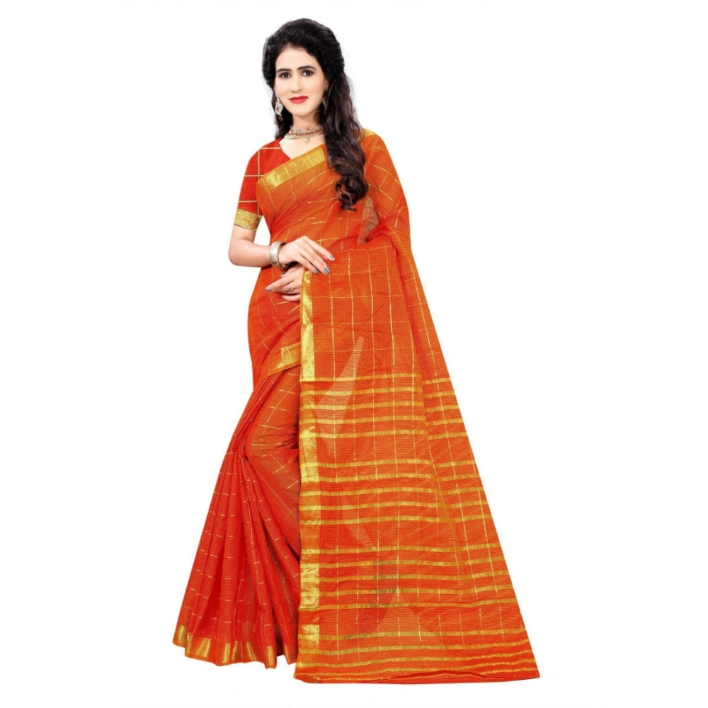 Roneclick Women's Jacquard Woven Saree With Unstitched Blouse 5.5Mtr (Orange)