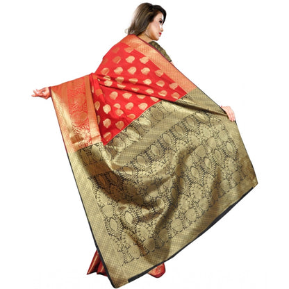 Roneclick Women's Jacquard Woven Saree With Unstitched Blouse 5.5Mtr (Red)