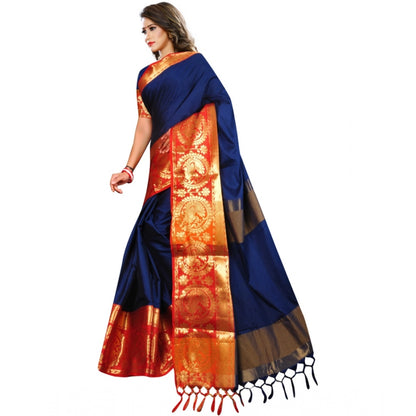 Roneclick Women's Jacquard Woven Saree With Unstitched Blouse 5.5Mtr (Dark Blue)