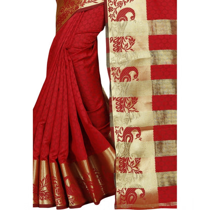 Roneclick Women's Jacquard Woven Saree With Unstitched Blouse 5.5Mtr (Red)