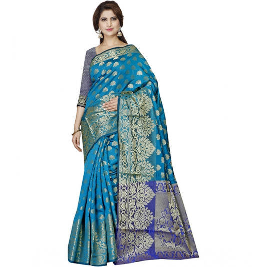 Roneclick Women's Jacquard Woven Saree With Unstitched Blouse 5.5Mtr (Blue)