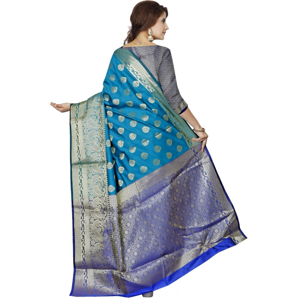 Roneclick Women's Jacquard Woven Saree With Unstitched Blouse 5.5Mtr (Blue)