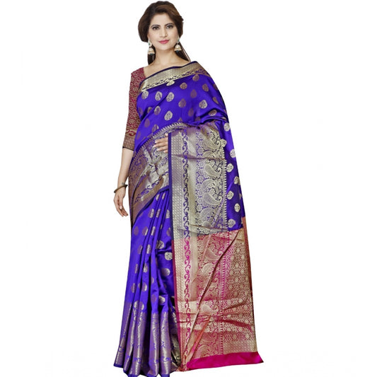 Roneclick Women's Jacquard Woven Saree With Unstitched Blouse 5.5Mtr (Blue)