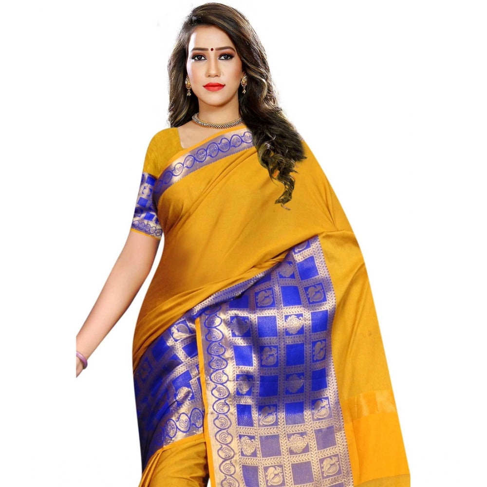 Roneclick Women's Jacquard Woven Saree With Unstitched Blouse 5.5Mtr (Mustard)