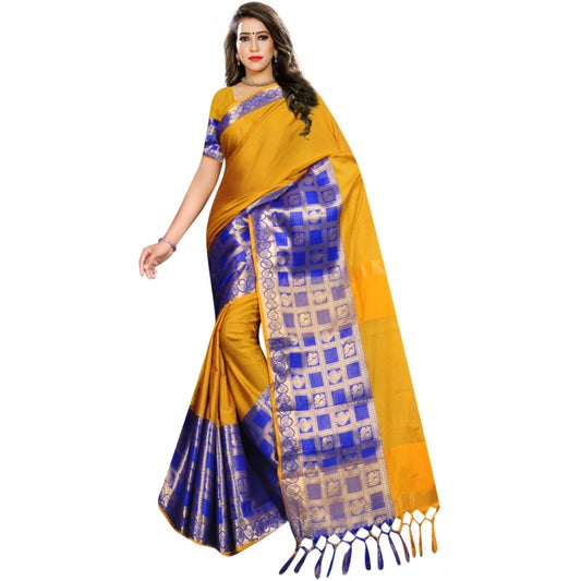 Roneclick Women's Jacquard Woven Saree With Unstitched Blouse 5.5Mtr (Mustard)