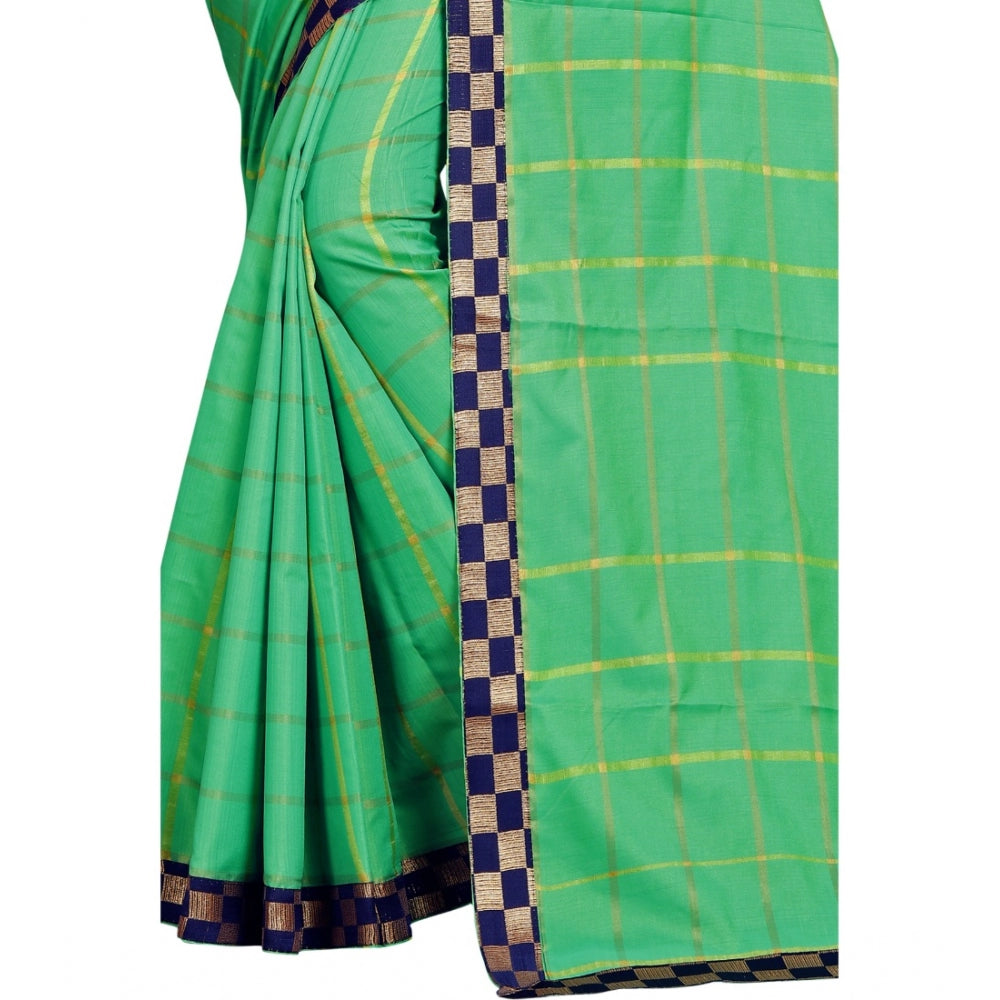 Roneclick Women's Cotton Silk Checkered Saree With Unstitched Blouse 5.5Mtr (Green)