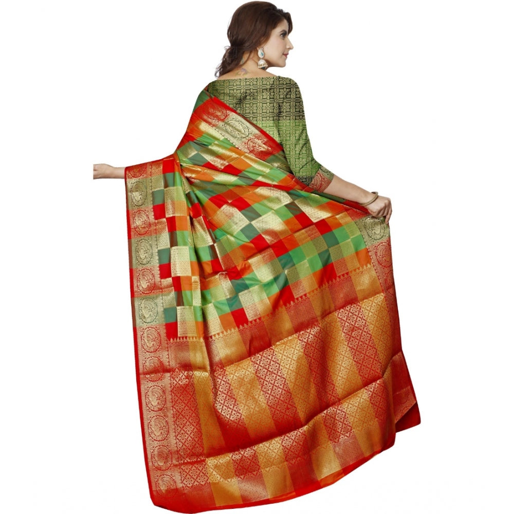 Roneclick Women's Jacquard Woven Saree With Unstitched Blouse 5.5Mtr (Red)