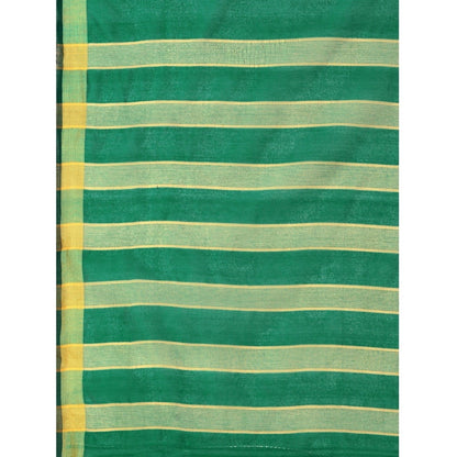 Roneclick Women's Cotton Silk Striped Saree With Unstitched Blouse 5.5Mtr (Light Green)