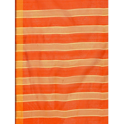 Roneclick Women's Cotton Silk Striped Saree With Unstitched Blouse 5.5Mtr (Orange)