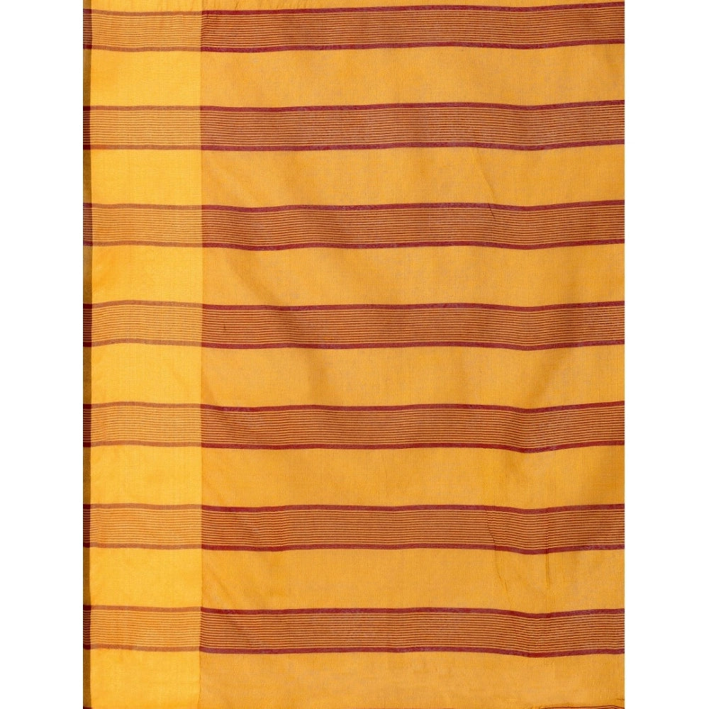 Roneclick Women's Cotton Silk Striped Saree With Unstitched Blouse 5.5Mtr (Mustard)