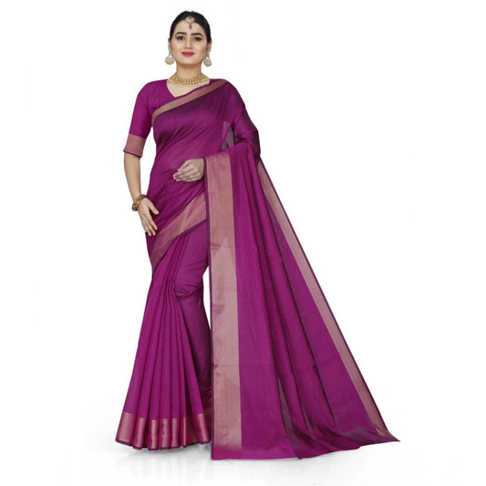 Roneclick Women's Cotton Silk Self Design Saree With Unstitched Blouse 5.5Mtr (Pink)