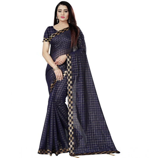 Roneclick Women's Cotton Silk Checkered Saree With Unstitched Blouse 5.5Mtr (Multicolor)