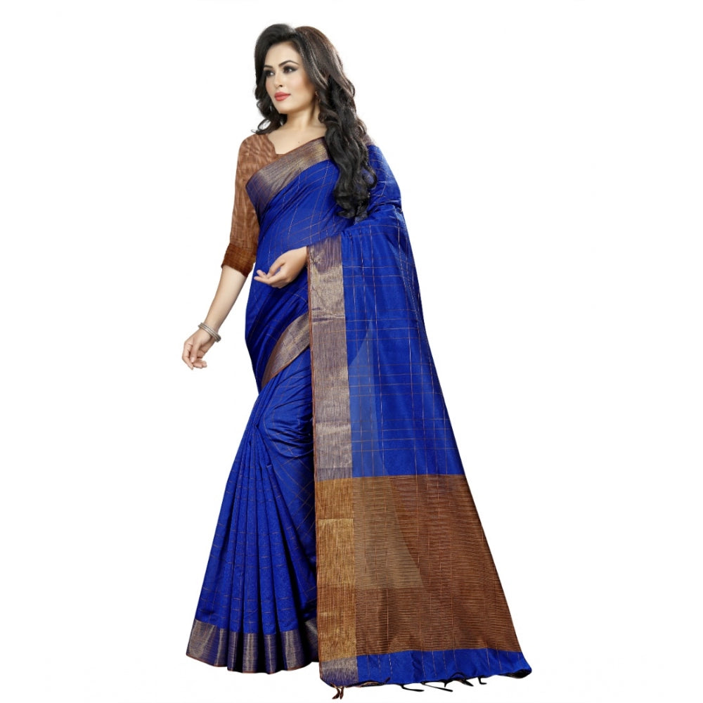 Roneclick Women's Cotton Silk Self Design Saree With Unstitched Blouse 5.5Mtr (Blue)