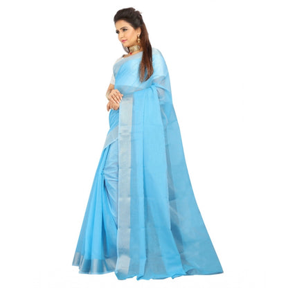 Roneclick Women's Cotton Silk Self Design Saree With Unstitched Blouse 5.5Mtr (Light Blue)