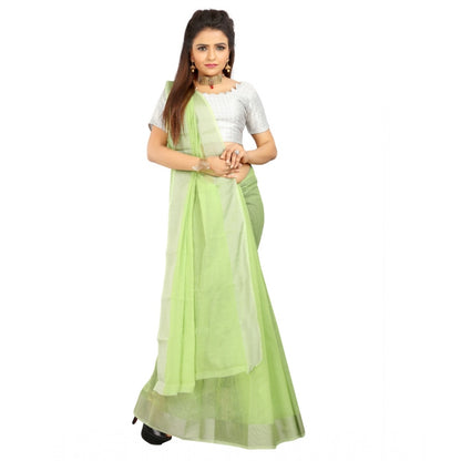 Roneclick Women's Cotton Silk Self Design Saree With Unstitched Blouse 5.5Mtr (Light Green)