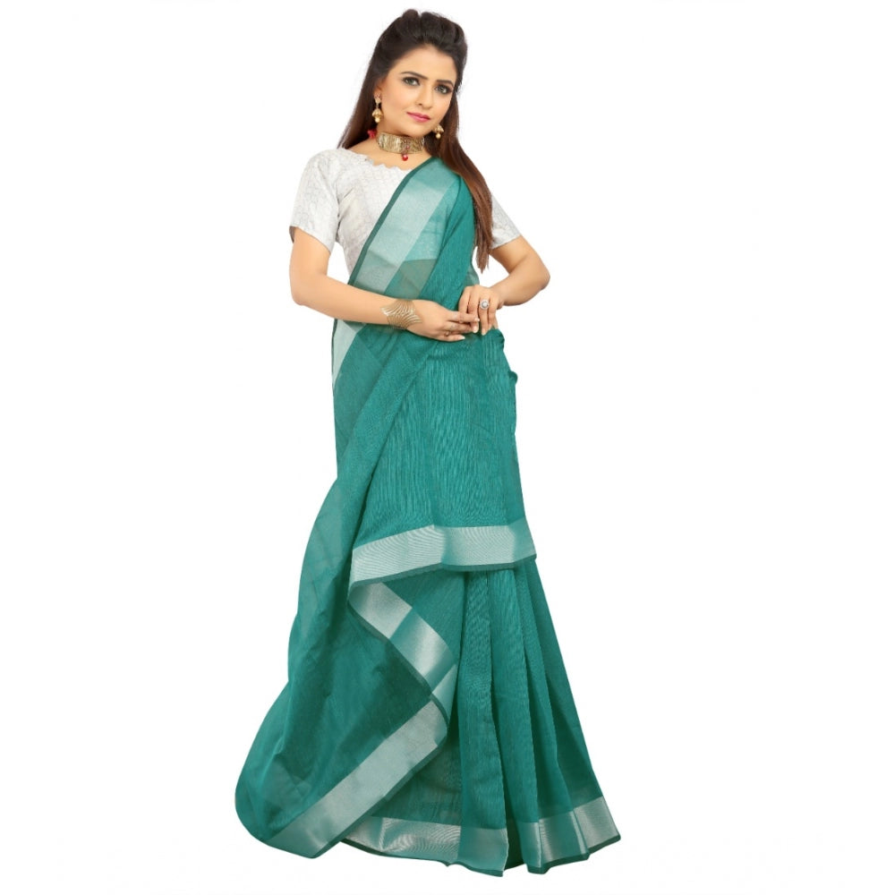 Roneclick Women's Cotton Silk Self Design Saree With Unstitched Blouse 5.5Mtr (Dark Green)