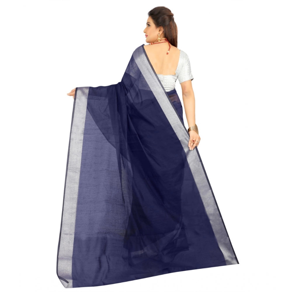 Roneclick Women's Cotton Silk Self Design Saree With Unstitched Blouse 5.5Mtr (Blue)