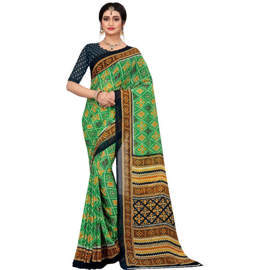 Roneclick Women's Georgette Floral Print Saree With Unstitched Blouse 5.5Mtr (Light Green)