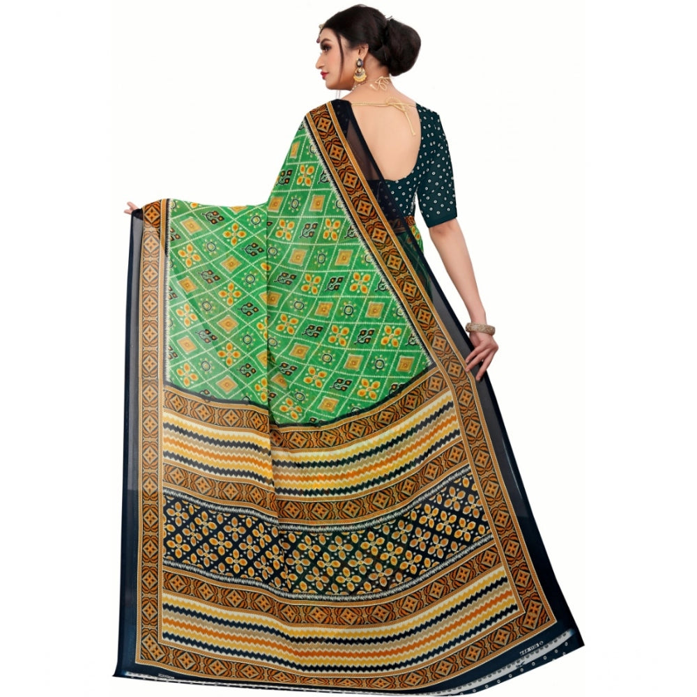 Roneclick Women's Georgette Floral Print Saree With Unstitched Blouse 5.5Mtr (Light Green)