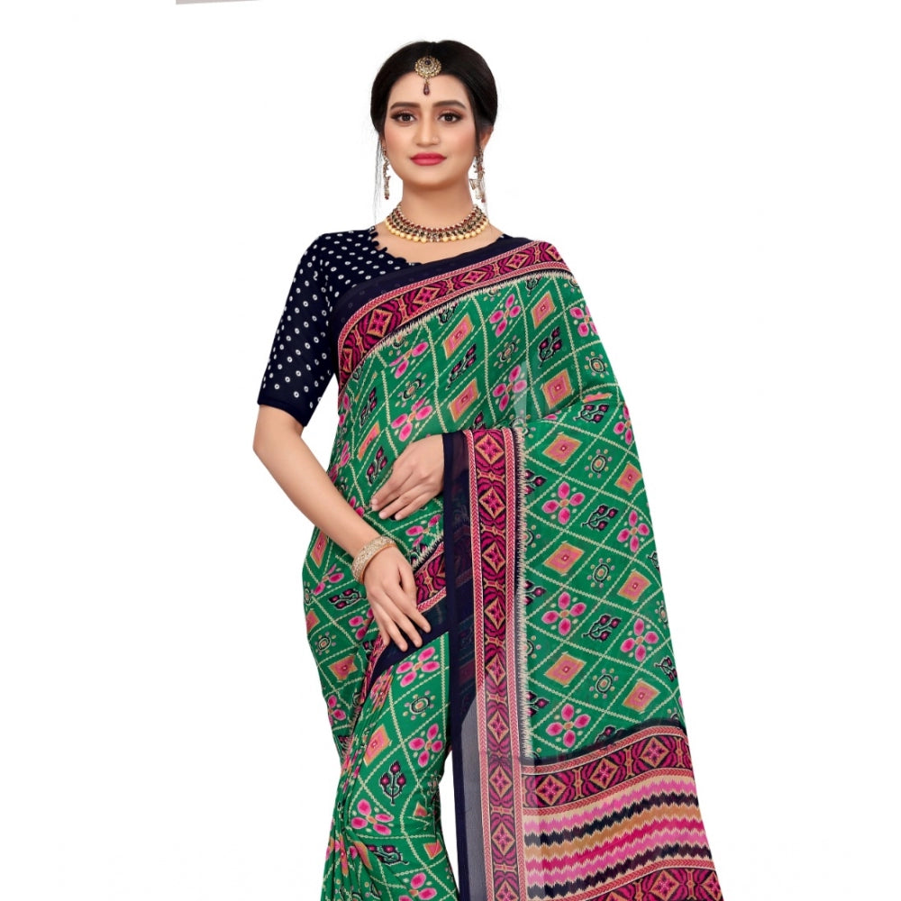 Roneclick Women's Georgette Floral Print Saree With Unstitched Blouse 5.5Mtr (Green)