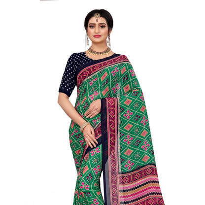 Roneclick Women's Georgette Floral Print Saree With Unstitched Blouse 5.5Mtr (Green)