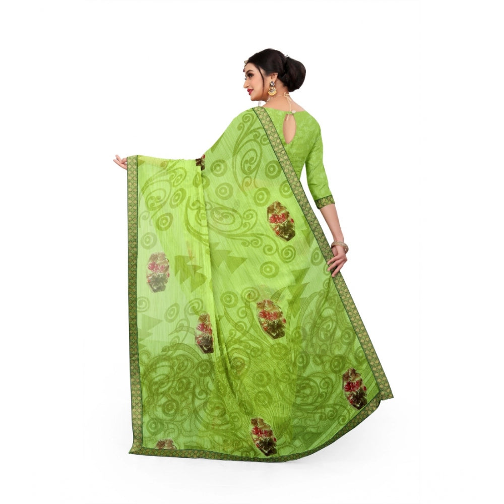 Roneclick Women's Georgette Floral Print Saree With Unstitched Blouse 5.5Mtr (Green)