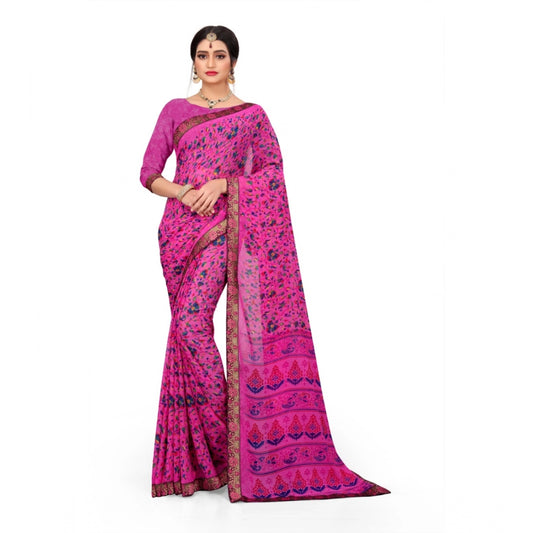 Roneclick Women's Georgette Floral Print Saree With Unstitched Blouse 5.5Mtr (Pink)